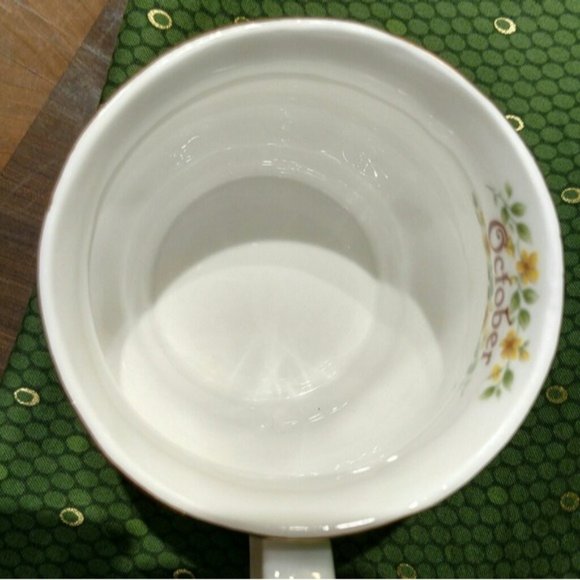 Vintage October Chrysanthemum Mug & Trinket Dish, SET/2 Fall October Birthday - Picture 5 of 12